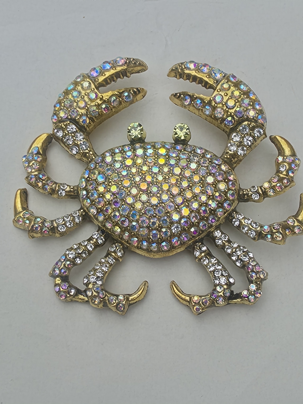 Estate Pink Aurora Borealis Crystal Rhinestone Crab Brooch Pin 2.75"